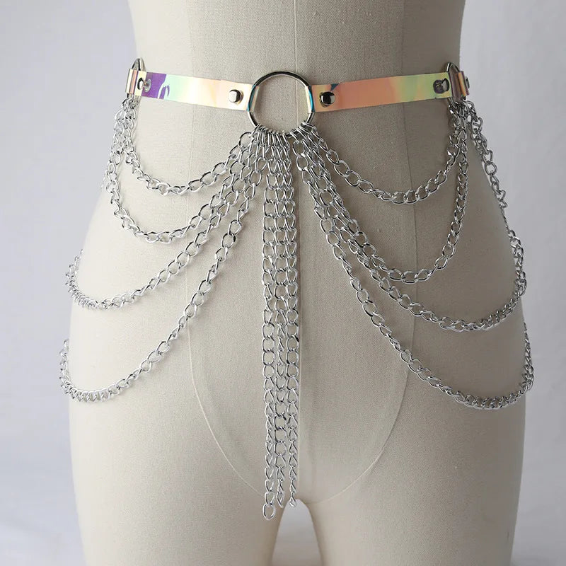 Harajuku American Street Dance Personality Punk Waist Chain Gothic Multilayer Metal Chain Tassel Sexy Body Chains Jewelry Belt