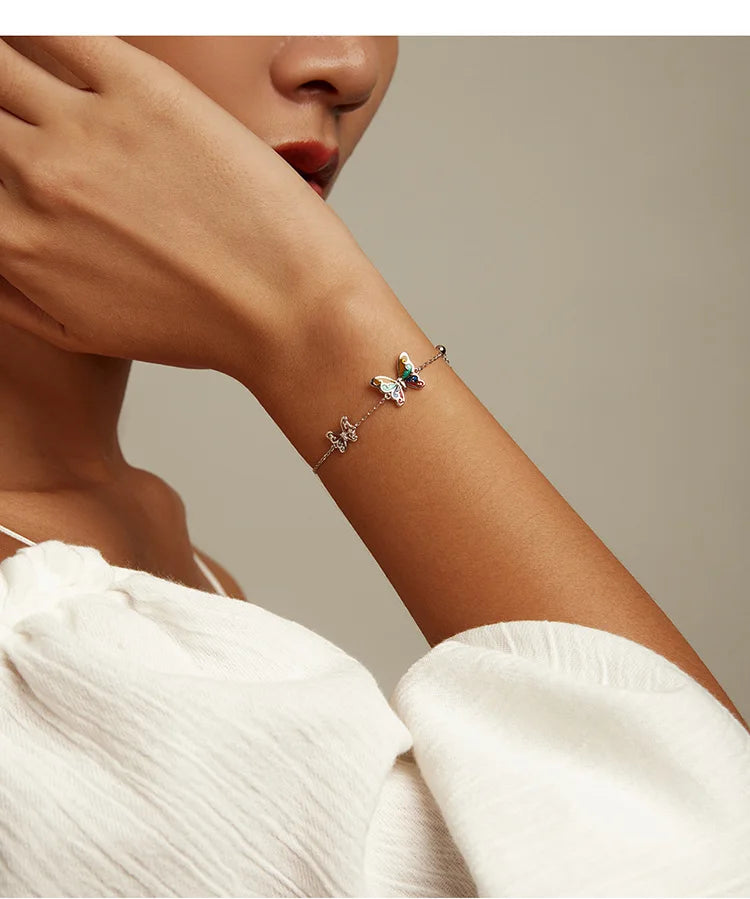 WOSTU 925 Original Sterling Silver Bracelet Brilliant Butterfly Fashion Chain Bracelet For Women Wedding Fine Jewelry Lucky Gift