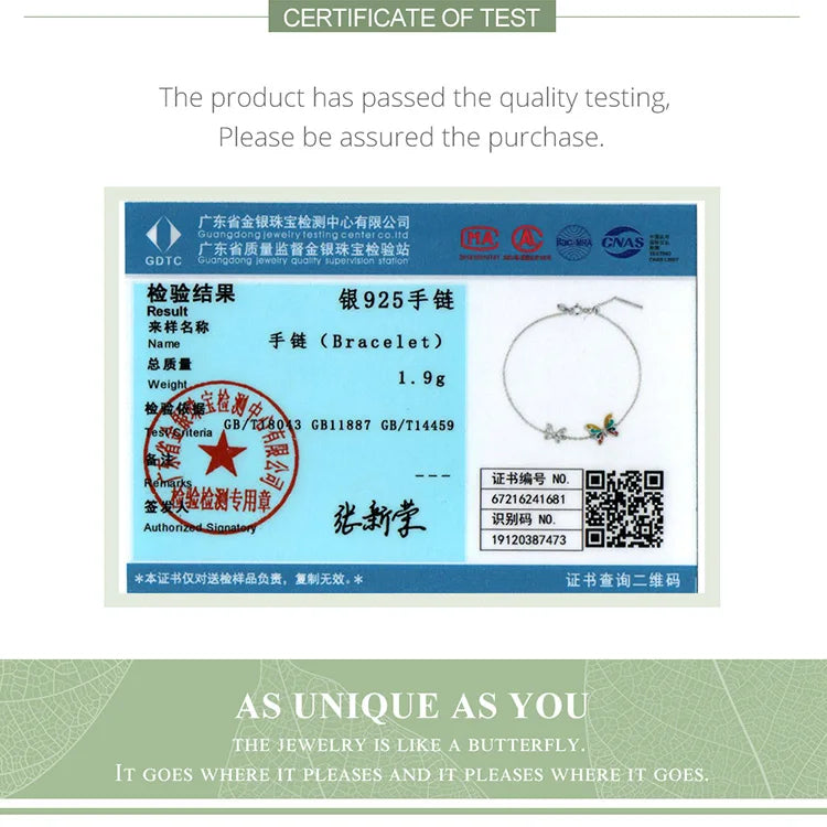 WOSTU 925 Original Sterling Silver Bracelet Brilliant Butterfly Fashion Chain Bracelet For Women Wedding Fine Jewelry Lucky Gift