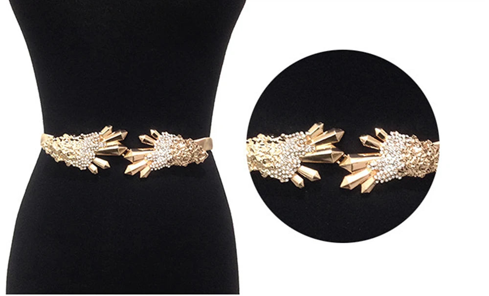 Metal Elasticity Women Belts Luxury Brand Rhinestone Buckle Thin Adjustable 60-100CM All-Match Dress Fashion Party Waistband