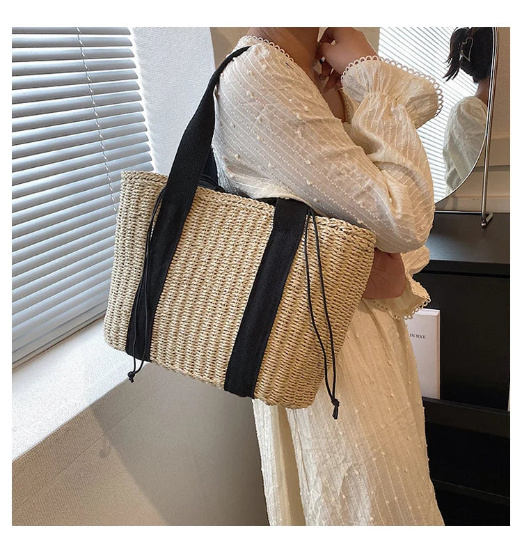 Summer Beach Straw Handbags and Purses Weave Tote Bag Female Bohemian Shoulder Bags for Women Lady Travel Shopping Bags