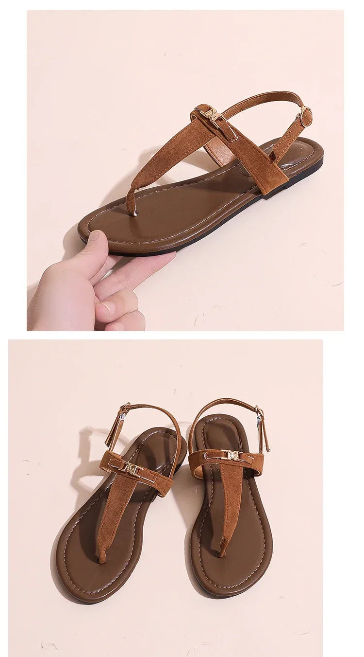 2024 High Quality Women's Shoes Summer New Women's Sandals Fashion Solid Color Thong Low Heel One-line Buckle Women's Sandals