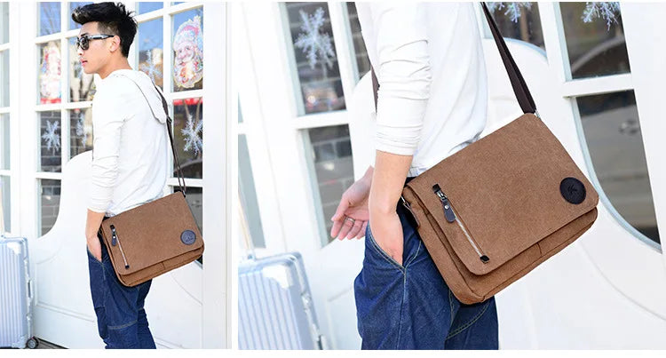 Weysfor Fashion Solid Canvas Messenger Satchel Bags Buckle Casual Portable Shoulder Bag Korean Trend Simple Pack For Men