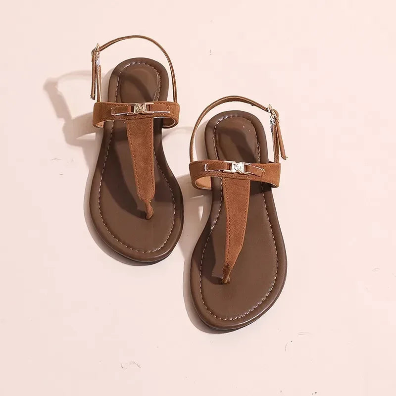 2024 High Quality Women's Shoes Summer New Women's Sandals Fashion Solid Color Thong Low Heel One-line Buckle Women's Sandals