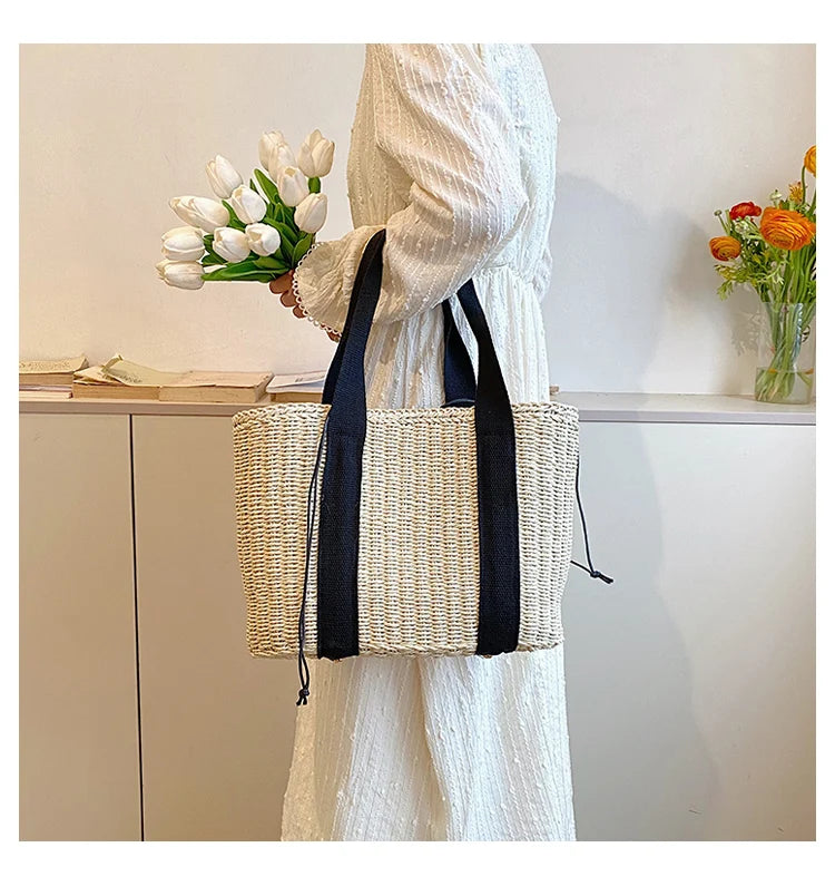 Summer Beach Straw Handbags and Purses Weave Tote Bag Female Bohemian Shoulder Bags for Women Lady Travel Shopping Bags