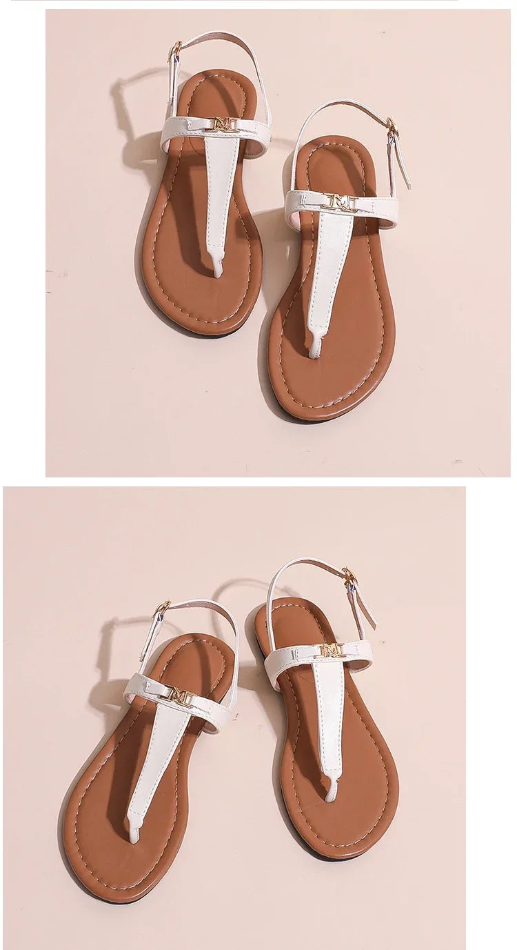 2024 High Quality Women's Shoes Summer New Women's Sandals Fashion Solid Color Thong Low Heel One-line Buckle Women's Sandals