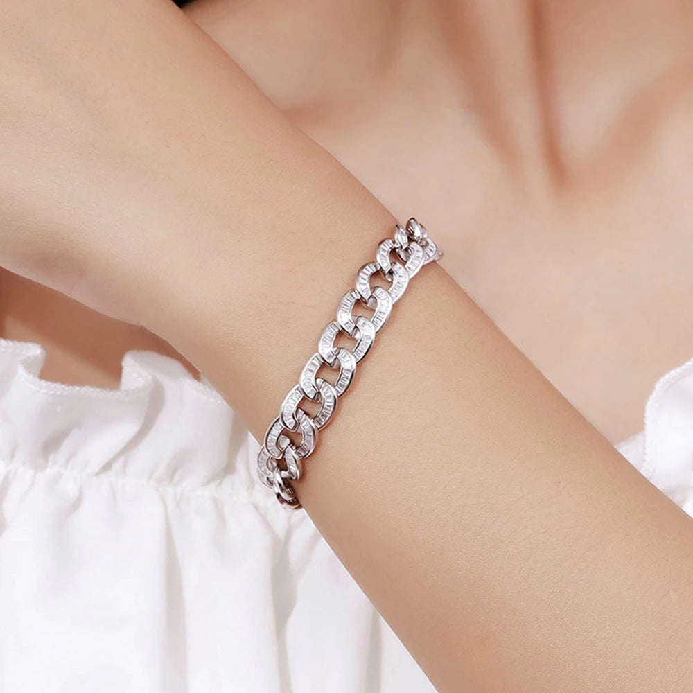 shop Hip Hop Rock 925 Sterling Silver 10MM Simulated Moissanite Gemstone Luxury Cuban Chain Bracelet Fine Jewelry Wholesale