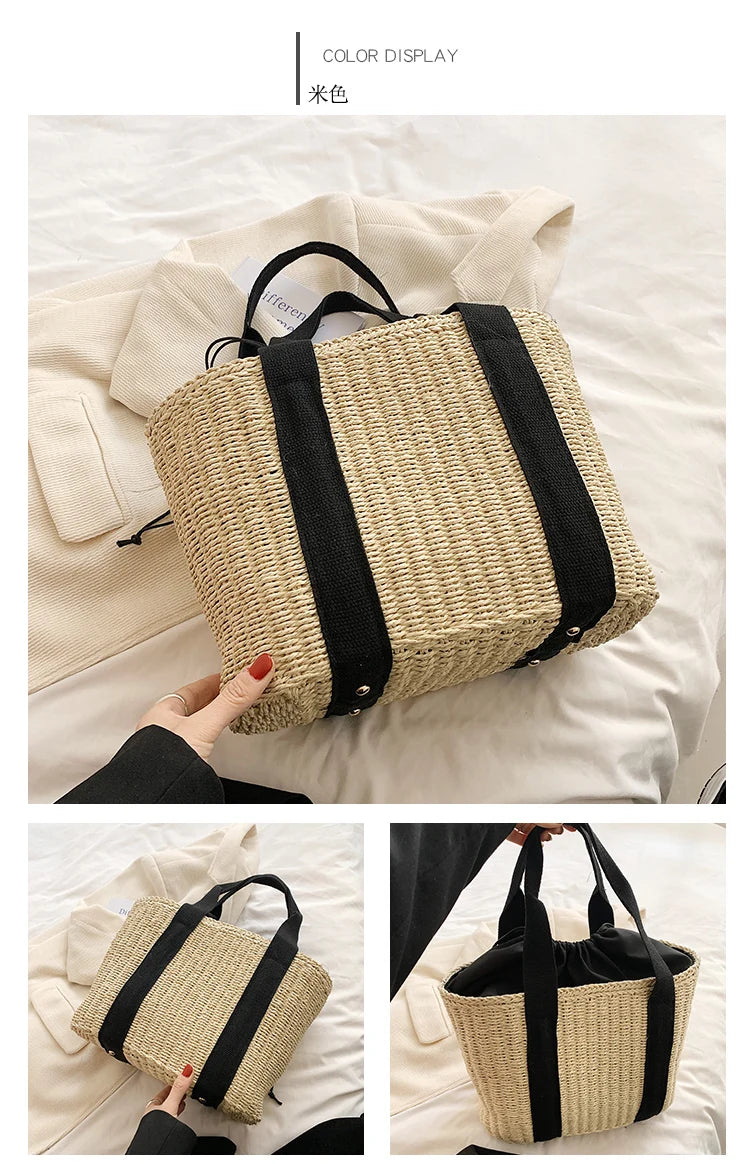 Summer Beach Straw Handbags and Purses Weave Tote Bag Female Bohemian Shoulder Bags for Women Lady Travel Shopping Bags
