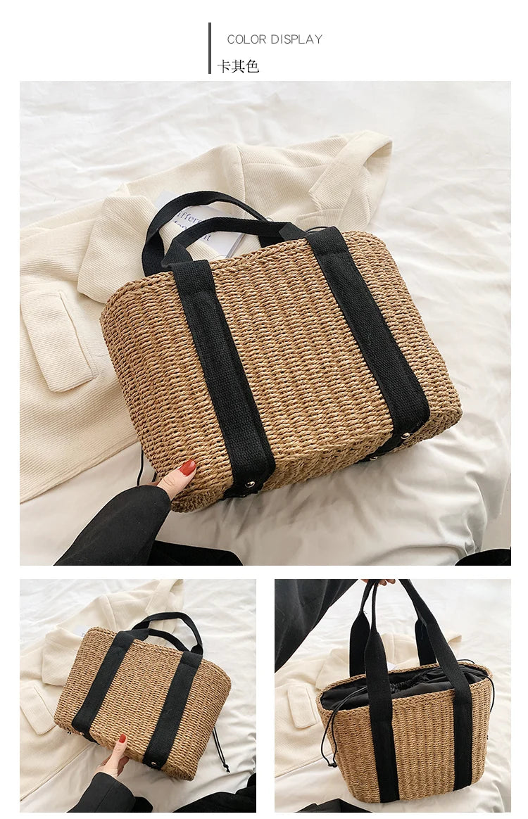 Summer Beach Straw Handbags and Purses Weave Tote Bag Female Bohemian Shoulder Bags for Women Lady Travel Shopping Bags