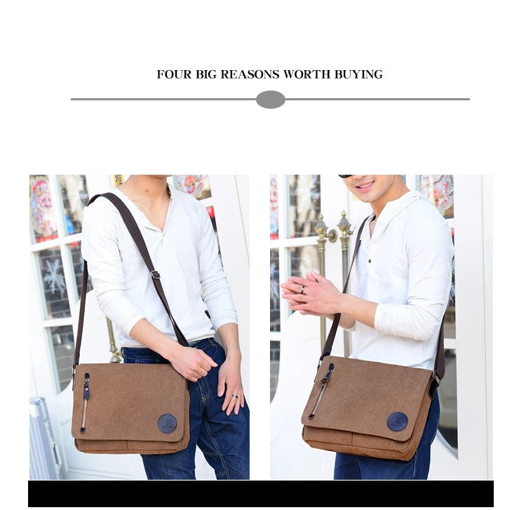 Weysfor Fashion Solid Canvas Messenger Satchel Bags Buckle Casual Portable Shoulder Bag Korean Trend Simple Pack For Men