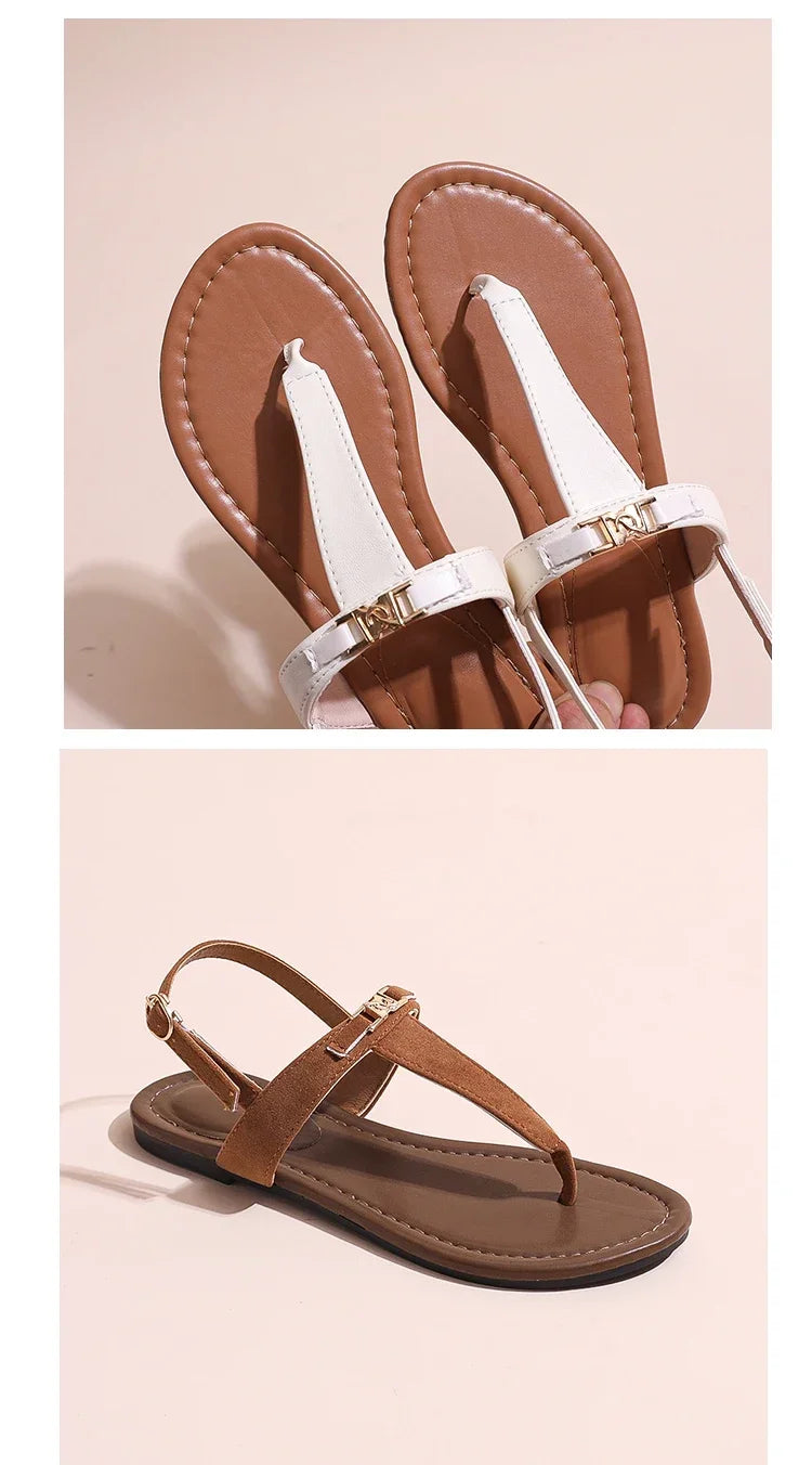 2024 High Quality Women's Shoes Summer New Women's Sandals Fashion Solid Color Thong Low Heel One-line Buckle Women's Sandals