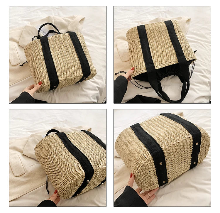 Summer Beach Straw Handbags and Purses Weave Tote Bag Female Bohemian Shoulder Bags for Women Lady Travel Shopping Bags