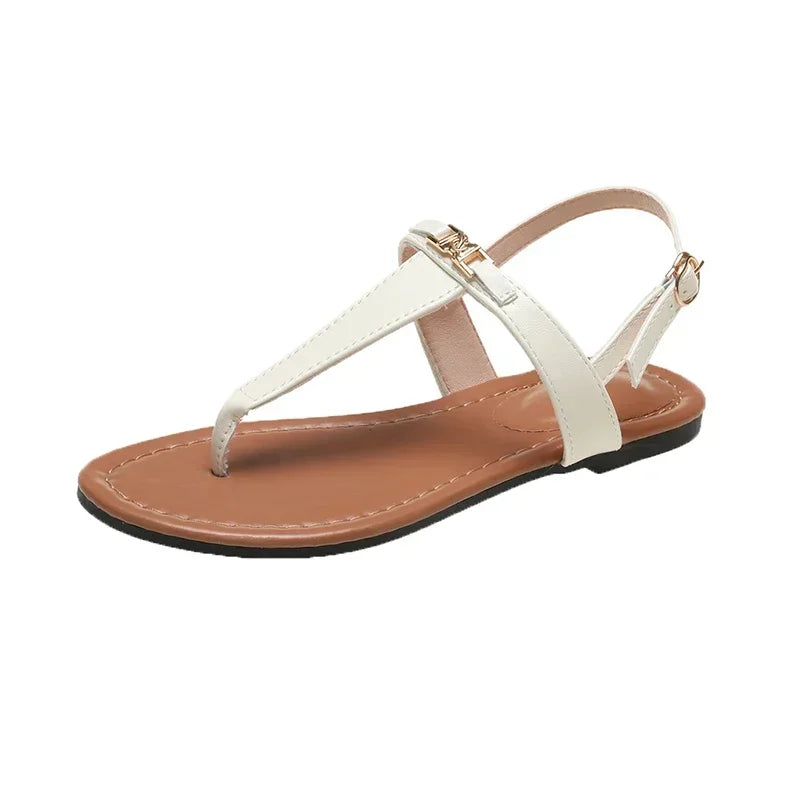 2024 High Quality Women's Shoes Summer New Women's Sandals Fashion Solid Color Thong Low Heel One-line Buckle Women's Sandals