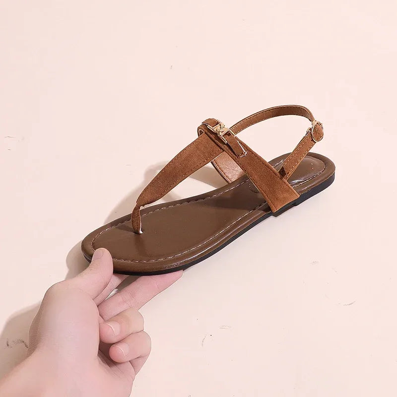2024 High Quality Women's Shoes Summer New Women's Sandals Fashion Solid Color Thong Low Heel One-line Buckle Women's Sandals