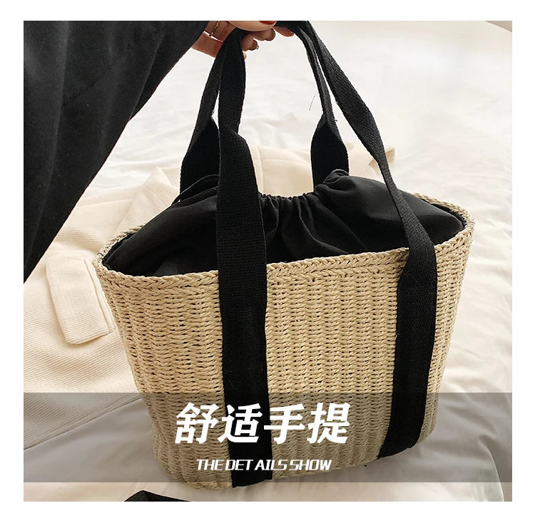 Summer Beach Straw Handbags and Purses Weave Tote Bag Female Bohemian Shoulder Bags for Women Lady Travel Shopping Bags
