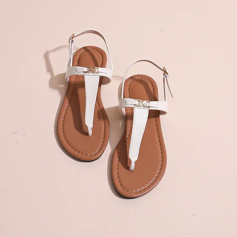 2024 High Quality Women's Shoes Summer New Women's Sandals Fashion Solid Color Thong Low Heel One-line Buckle Women's Sandals