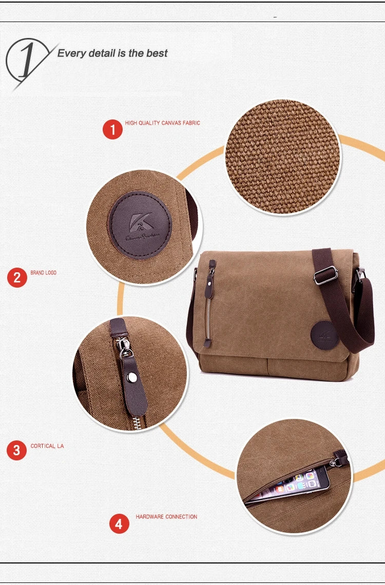 Weysfor Fashion Solid Canvas Messenger Satchel Bags Buckle Casual Portable Shoulder Bag Korean Trend Simple Pack For Men