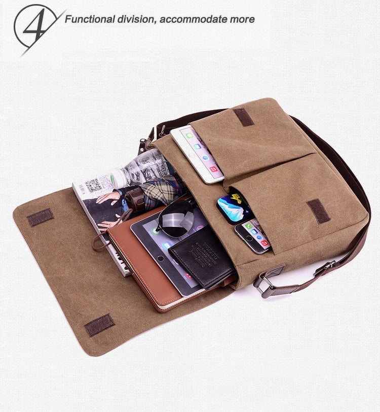 Weysfor Fashion Solid Canvas Messenger Satchel Bags Buckle Casual Portable Shoulder Bag Korean Trend Simple Pack For Men