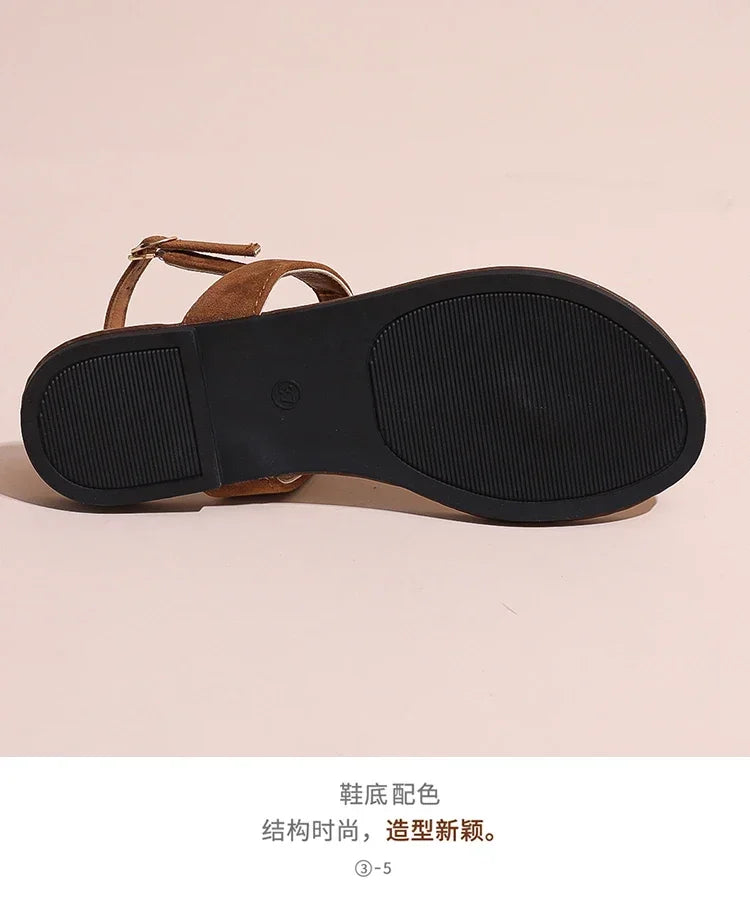 2024 High Quality Women's Shoes Summer New Women's Sandals Fashion Solid Color Thong Low Heel One-line Buckle Women's Sandals