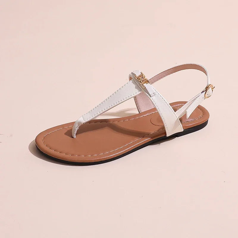 2024 High Quality Women's Shoes Summer New Women's Sandals Fashion Solid Color Thong Low Heel One-line Buckle Women's Sandals