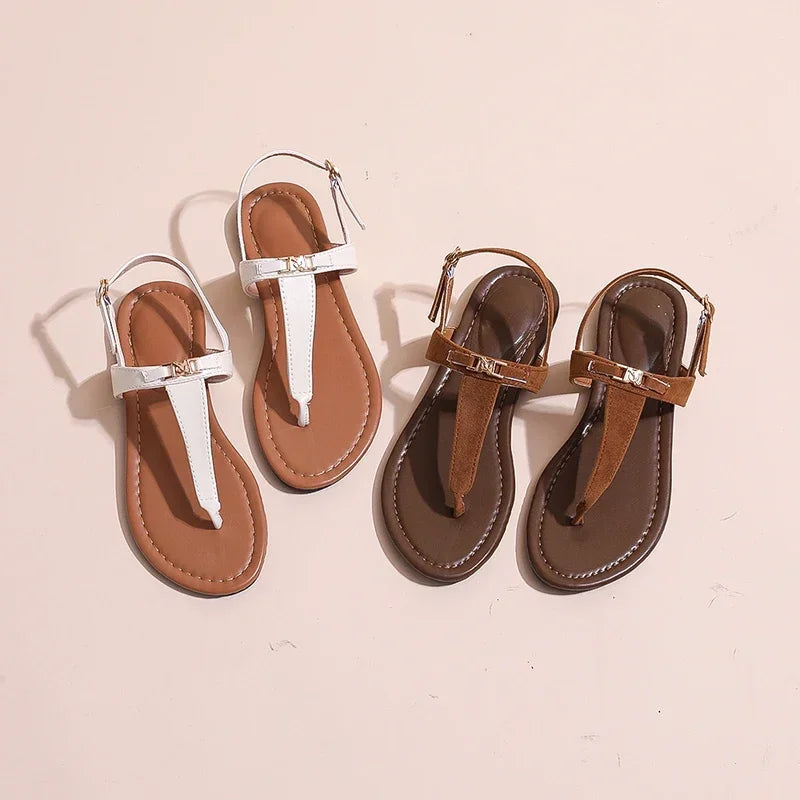 2024 High Quality Women's Shoes Summer New Women's Sandals Fashion Solid Color Thong Low Heel One-line Buckle Women's Sandals