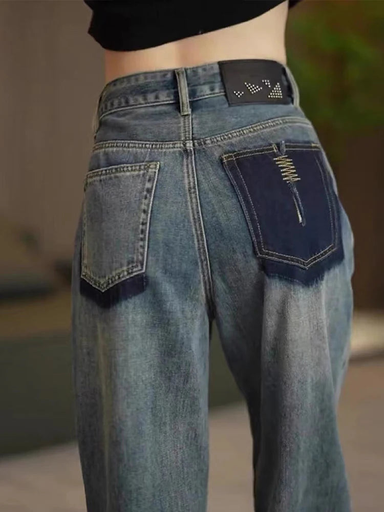 Spring Autumn Korean Fashion Streetwear High Waist Wide Leg Trousers Blue Straight Clothing Female Women's Pants y2k Baggy Jeans