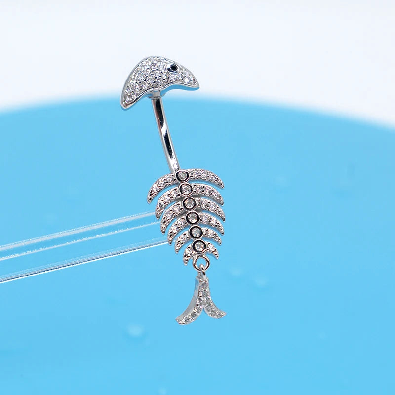 MIQIAO Best Selling 925 Sterling Silver Piercing Women Jewelry Body Accessories Fish Ring Piercing Belly Button Luxury