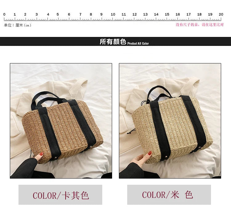 Summer Beach Straw Handbags and Purses Weave Tote Bag Female Bohemian Shoulder Bags for Women Lady Travel Shopping Bags