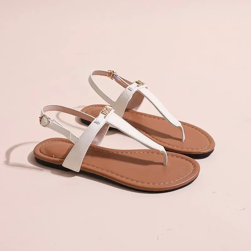2024 High Quality Women's Shoes Summer New Women's Sandals Fashion Solid Color Thong Low Heel One-line Buckle Women's Sandals