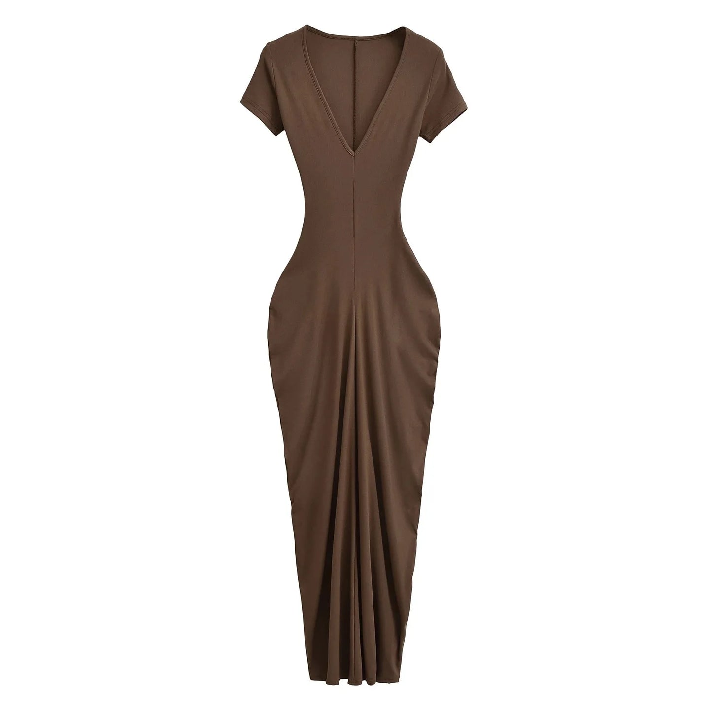 Spicy Girl Sexy Short Sleeved Dress 2024 Summer New High Waist Wrapped Hip Tight Large V-neck Long Dress 90AU