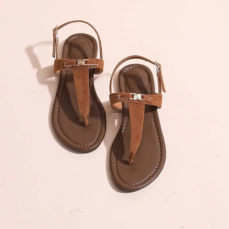 2024 High Quality Women's Shoes Summer New Women's Sandals Fashion Solid Color Thong Low Heel One-line Buckle Women's Sandals