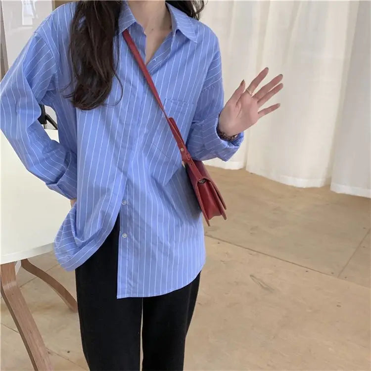 Sun Protection Korean Style Women's Clothing Spring and Summer Stripe Long Sleeve Blouses Outdoor Cardigan Clothes Shirts