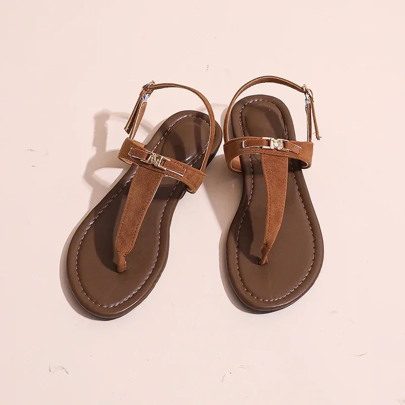 2024 High Quality Women's Shoes Summer New Women's Sandals Fashion Solid Color Thong Low Heel One-line Buckle Women's Sandals