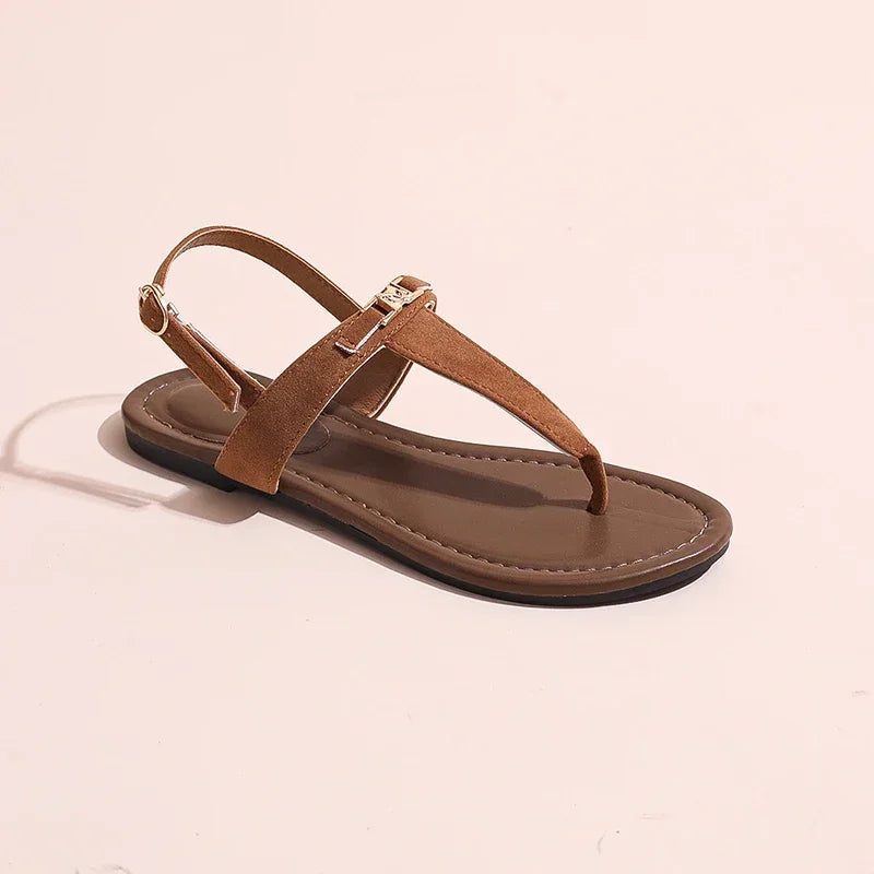 2024 High Quality Women's Shoes Summer New Women's Sandals Fashion Solid Color Thong Low Heel One-line Buckle Women's Sandals