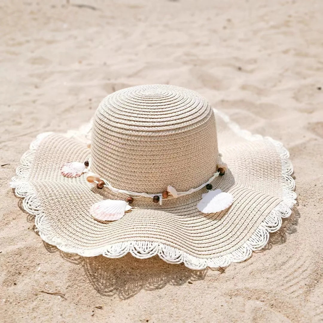 New Shell Accessories Fashionable Large Brim Women's Summer Straw Hat UV Resistant Sun Hat Sweet Beach Hat