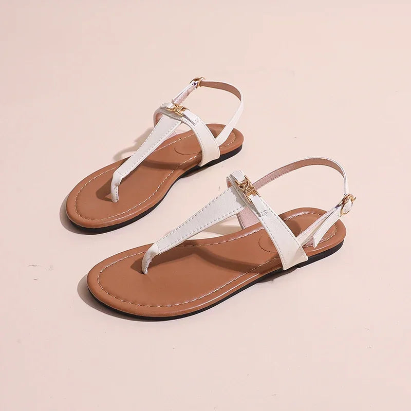 2024 High Quality Women's Shoes Summer New Women's Sandals Fashion Solid Color Thong Low Heel One-line Buckle Women's Sandals