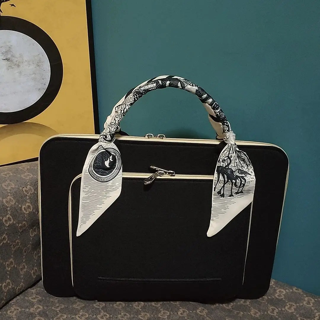 Wool Felt Laptop Bag 13 14 15 15.6 Inch Sleeve Case Women Briefcase with Silk Scarf for Macbook Microsoft Lenovo DELL HP ASUS