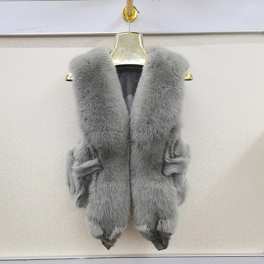 2025 Women Luxury 100% Genuine Real Fox Fur Vest Natural Soft Fox Fur Sleeveless Jacket New Lady Quality Warm Real Fox Fur Gilet