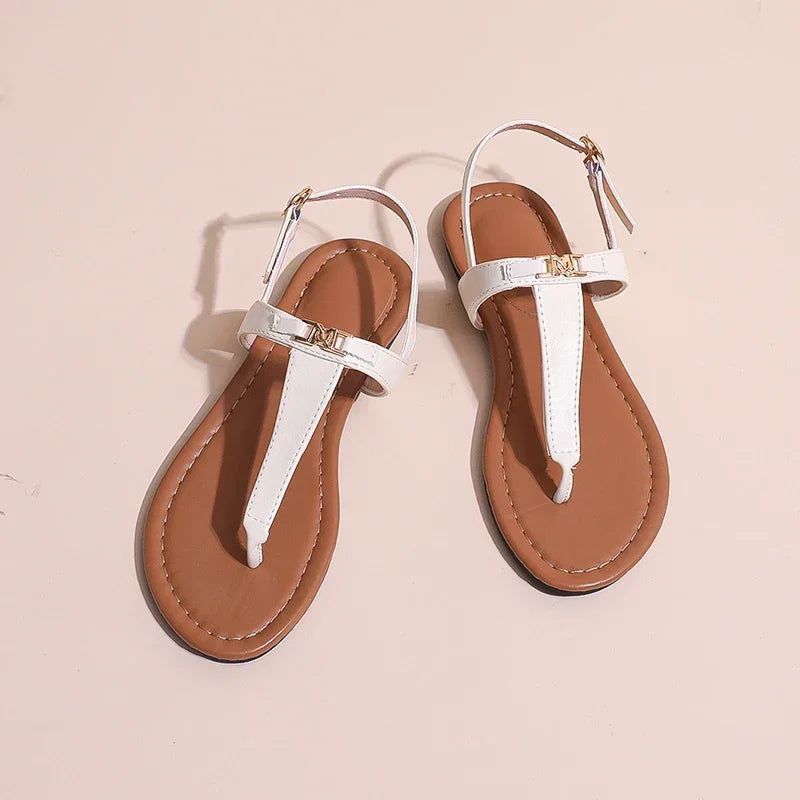 2024 High Quality Women's Shoes Summer New Women's Sandals Fashion Solid Color Thong Low Heel One-line Buckle Women's Sandals