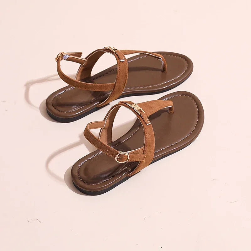 2024 High Quality Women's Shoes Summer New Women's Sandals Fashion Solid Color Thong Low Heel One-line Buckle Women's Sandals