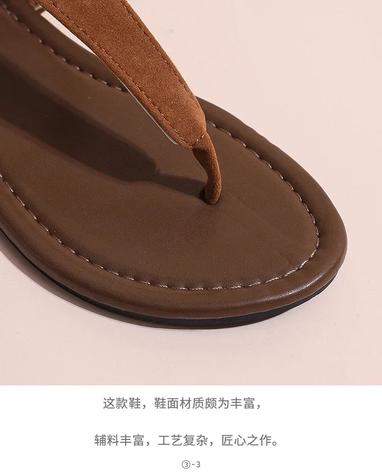 2024 High Quality Women's Shoes Summer New Women's Sandals Fashion Solid Color Thong Low Heel One-line Buckle Women's Sandals