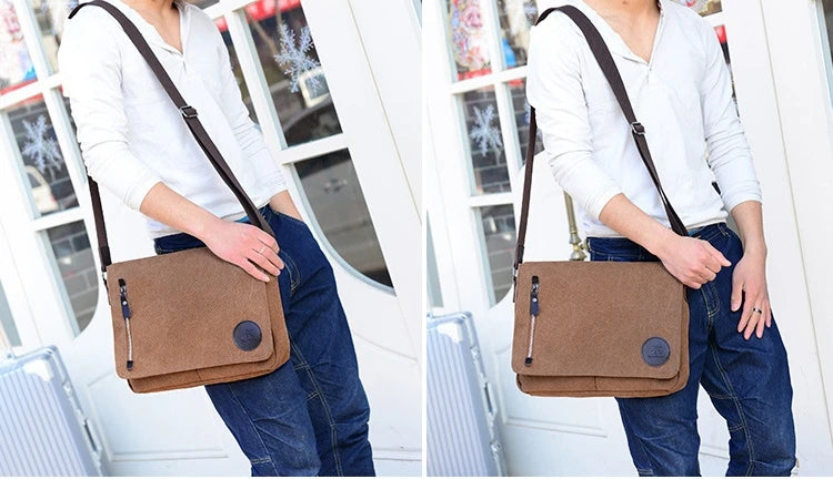 Weysfor Fashion Solid Canvas Messenger Satchel Bags Buckle Casual Portable Shoulder Bag Korean Trend Simple Pack For Men