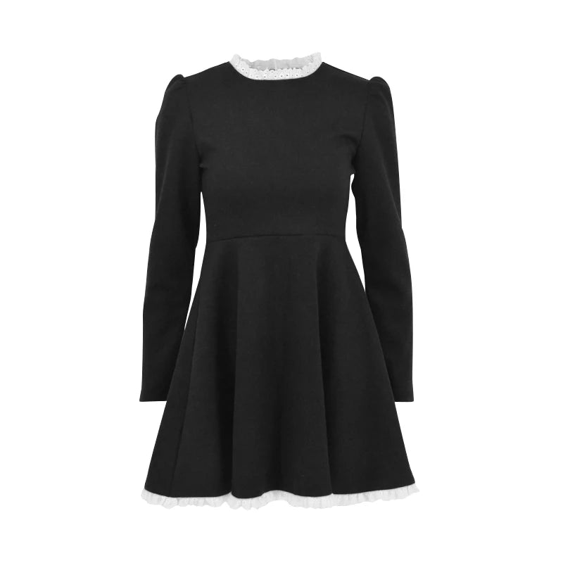 Sexy A-LINE Dress Women New Autumn Fashion Streetwear O-Neck Lace Slim Black Dress Female Clubwear Elegant Party Mini Dresses