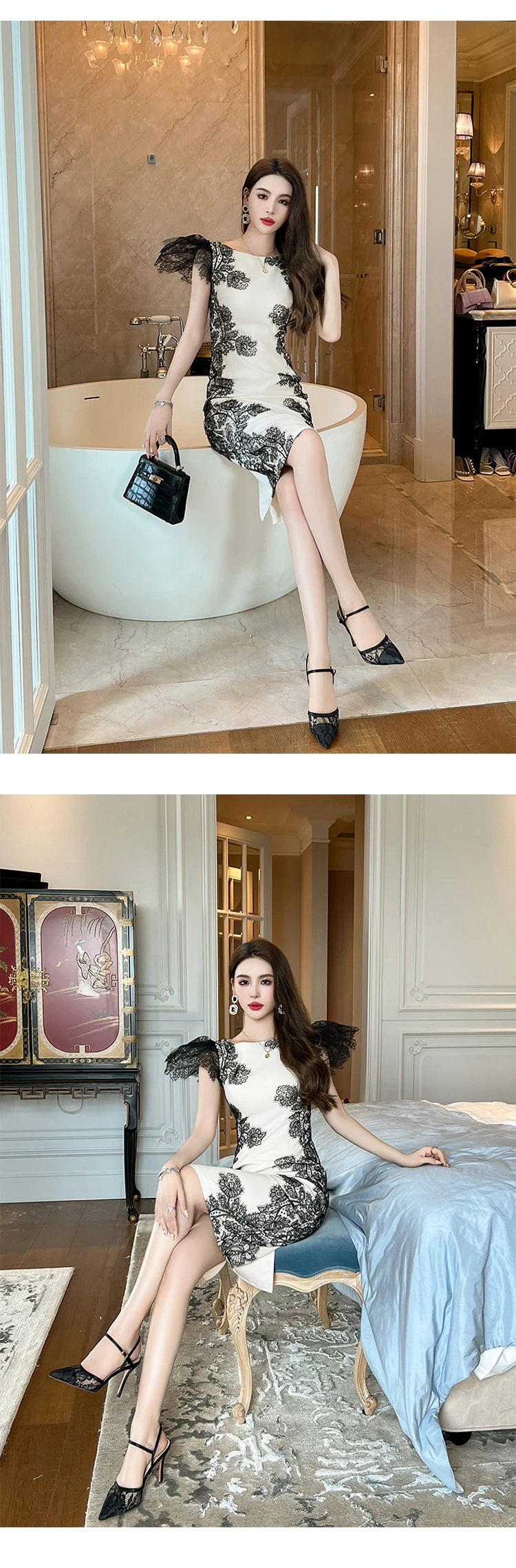 Fashion Summer Evening Long Dress Women Clothes Elegant Pretty Vintage O-Neck Slim Midi Party Guest Robe Mujer Vestidos Fiesta