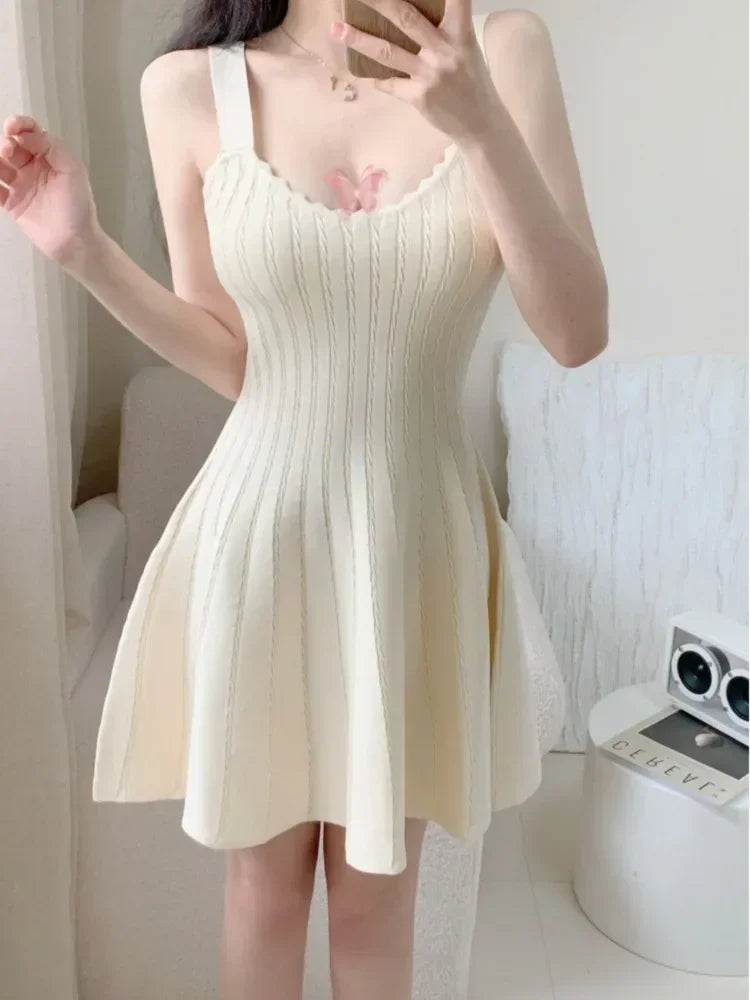 Neploe Fashion Square Collar Knitted Camisole Dresses Sexy Slim Waist Vest Dress for Women 204 Summer New Black Vestidos Mujer