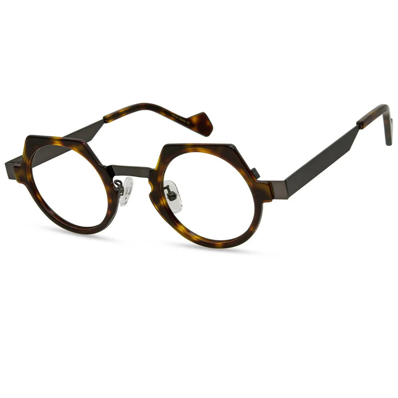 Retro polygonal eyewear frame, ultra light pure titanium eyewear frame, plain colored glasses for male and female students