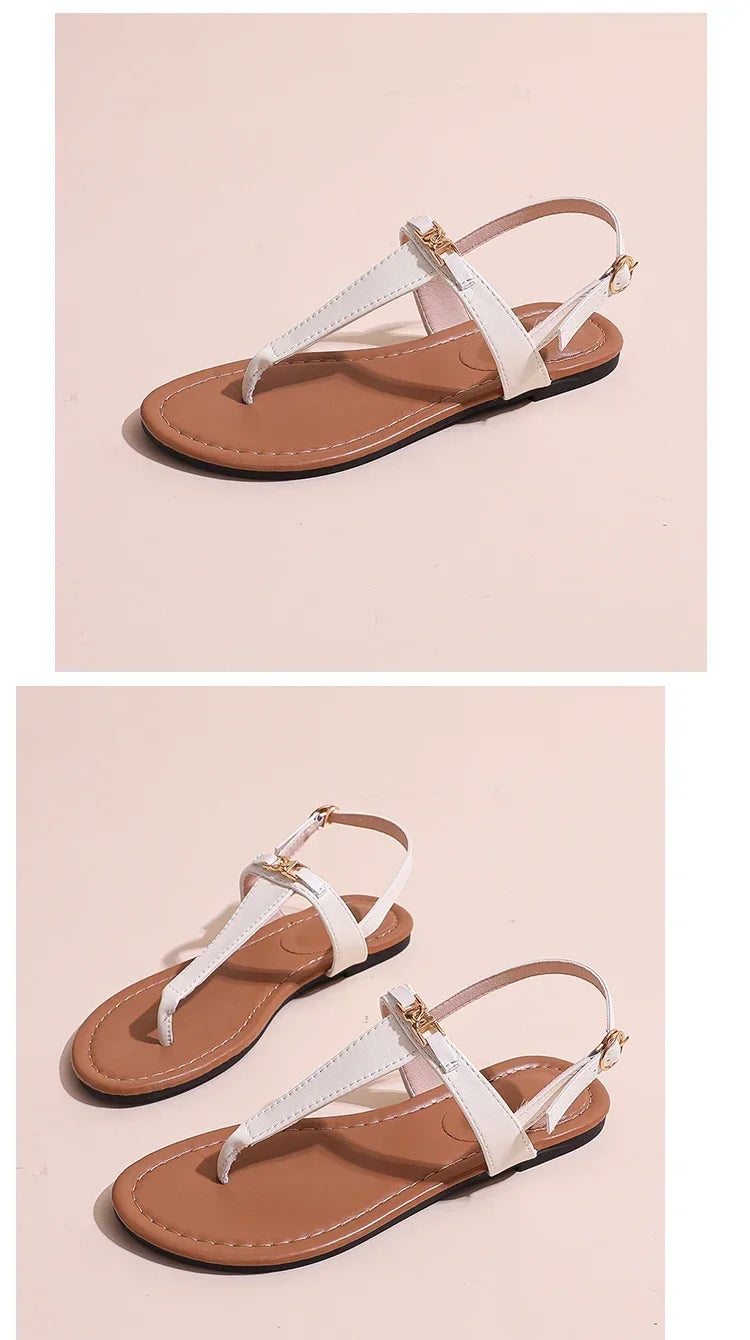 2024 High Quality Women's Shoes Summer New Women's Sandals Fashion Solid Color Thong Low Heel One-line Buckle Women's Sandals