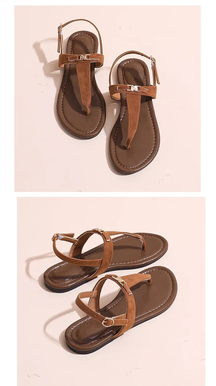2024 High Quality Women's Shoes Summer New Women's Sandals Fashion Solid Color Thong Low Heel One-line Buckle Women's Sandals