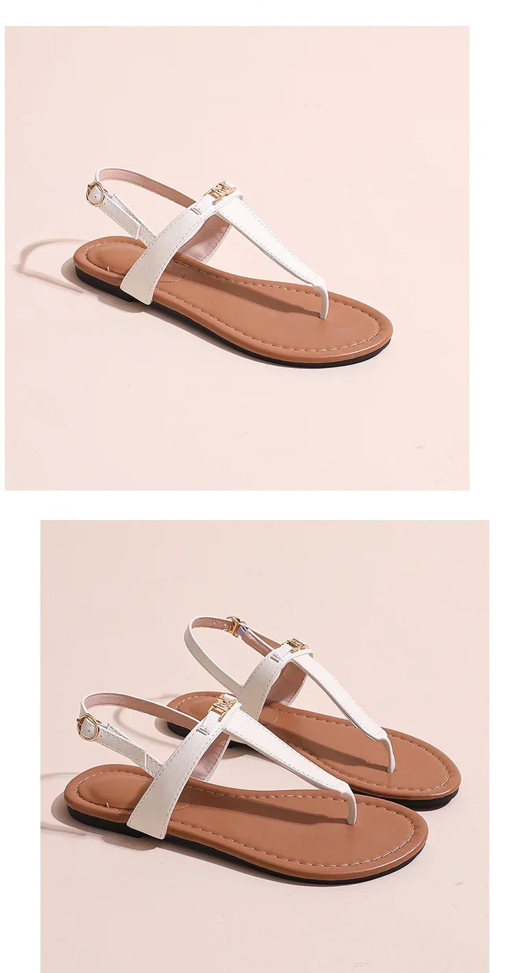 2024 High Quality Women's Shoes Summer New Women's Sandals Fashion Solid Color Thong Low Heel One-line Buckle Women's Sandals