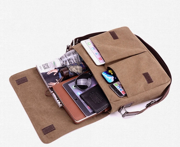 Weysfor Fashion Solid Canvas Messenger Satchel Bags Buckle Casual Portable Shoulder Bag Korean Trend Simple Pack For Men